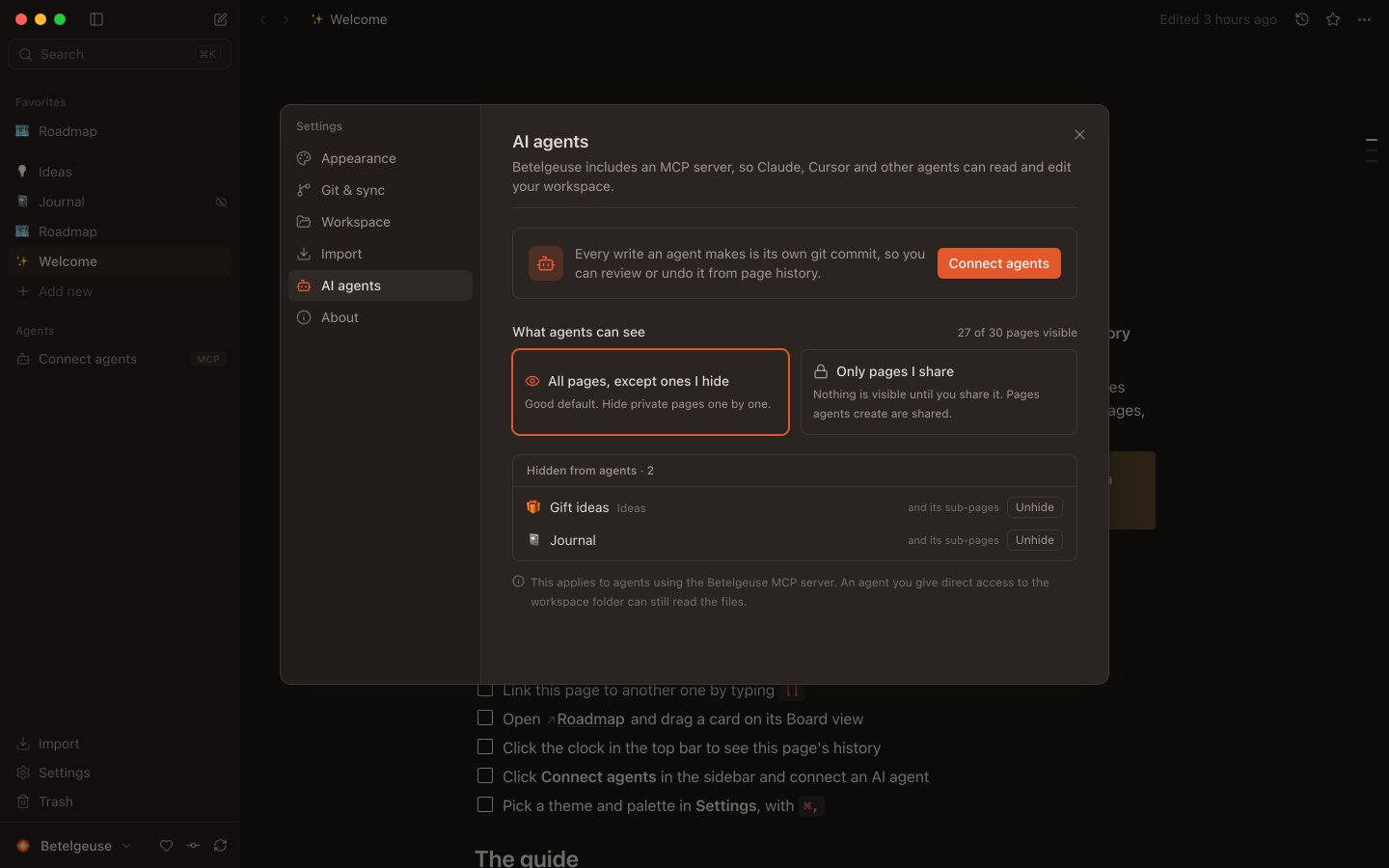 Settings that choose which pages AI agents can see
